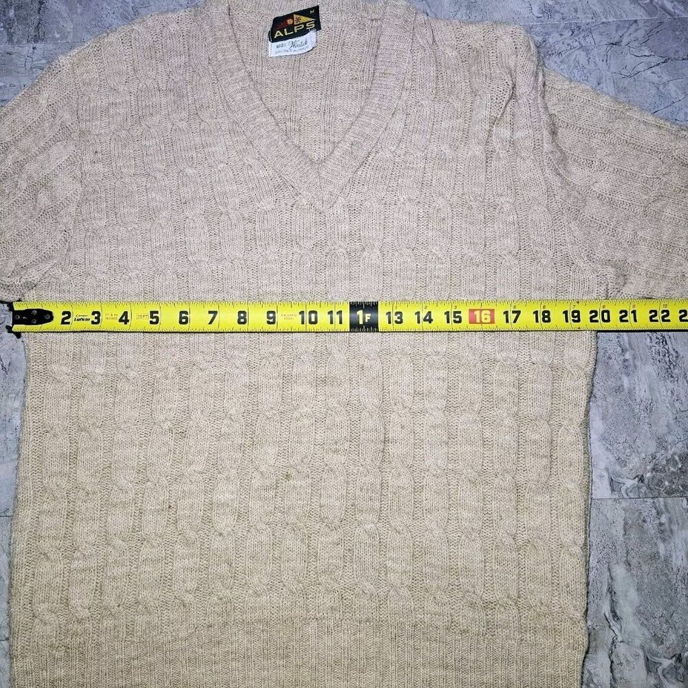 Vintage Alps Wintuk Orlon Sweater Womens Medium Pullover V Neck Beige Tan Brown - Picture 6 of 7